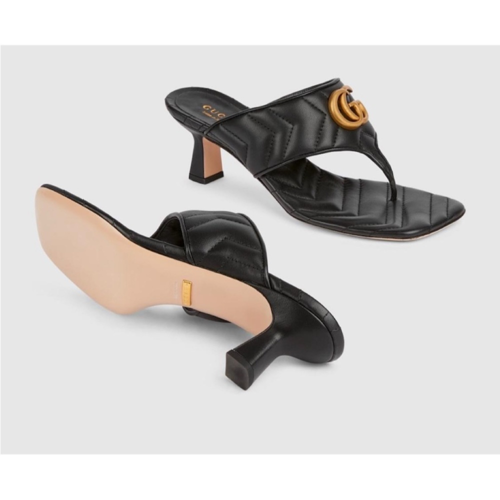 Gucci Black Leather Heels with Gold Hardware